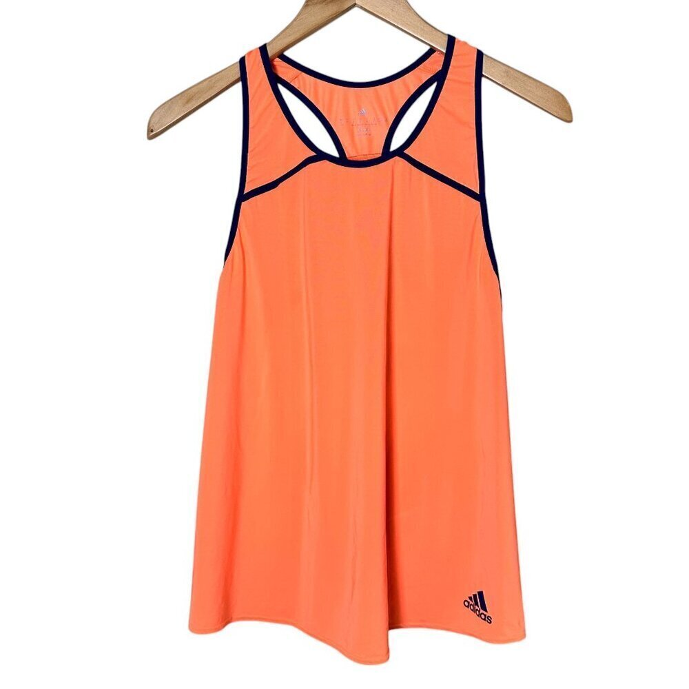 ADIDAS Climalite Neon Orange with Navy Trim Racerback Athletic Top Size Small